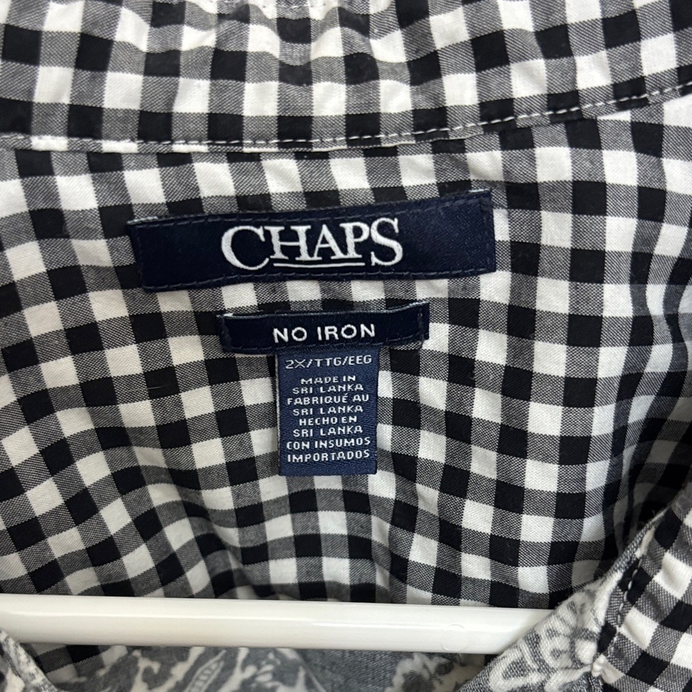 Chaps Black & White Paisley Button-Down 3/4 Sleeve Shirt - Picture 2 of 4
